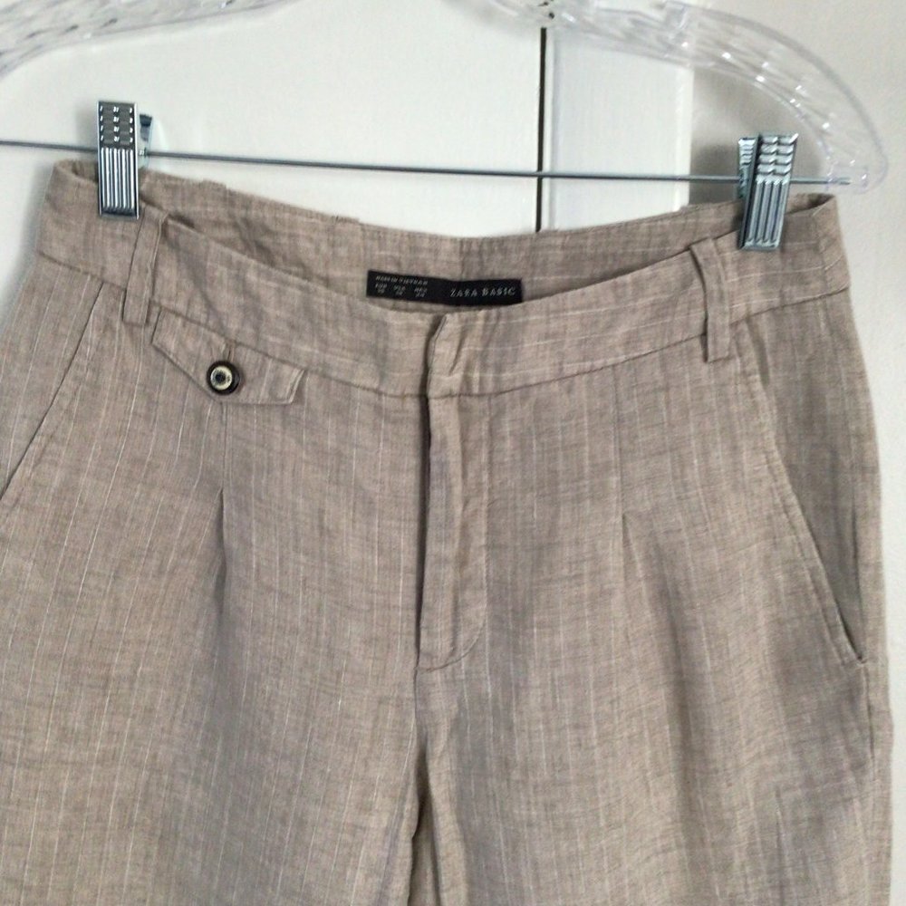 Zara Pleated Linen Cropped Trousers